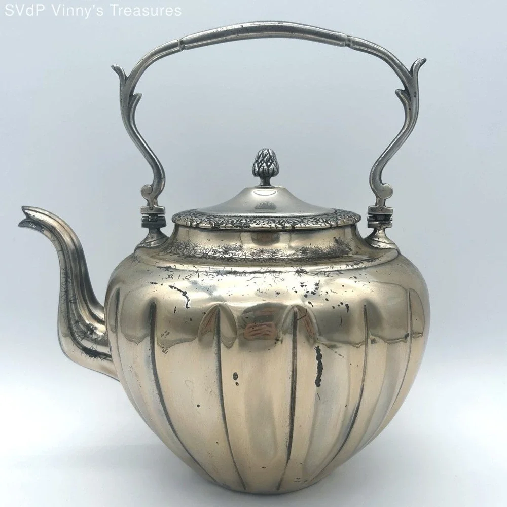 Vintage Silver Plate Teapot Victorian Style Melon Ribbed Chased Floral Ornate